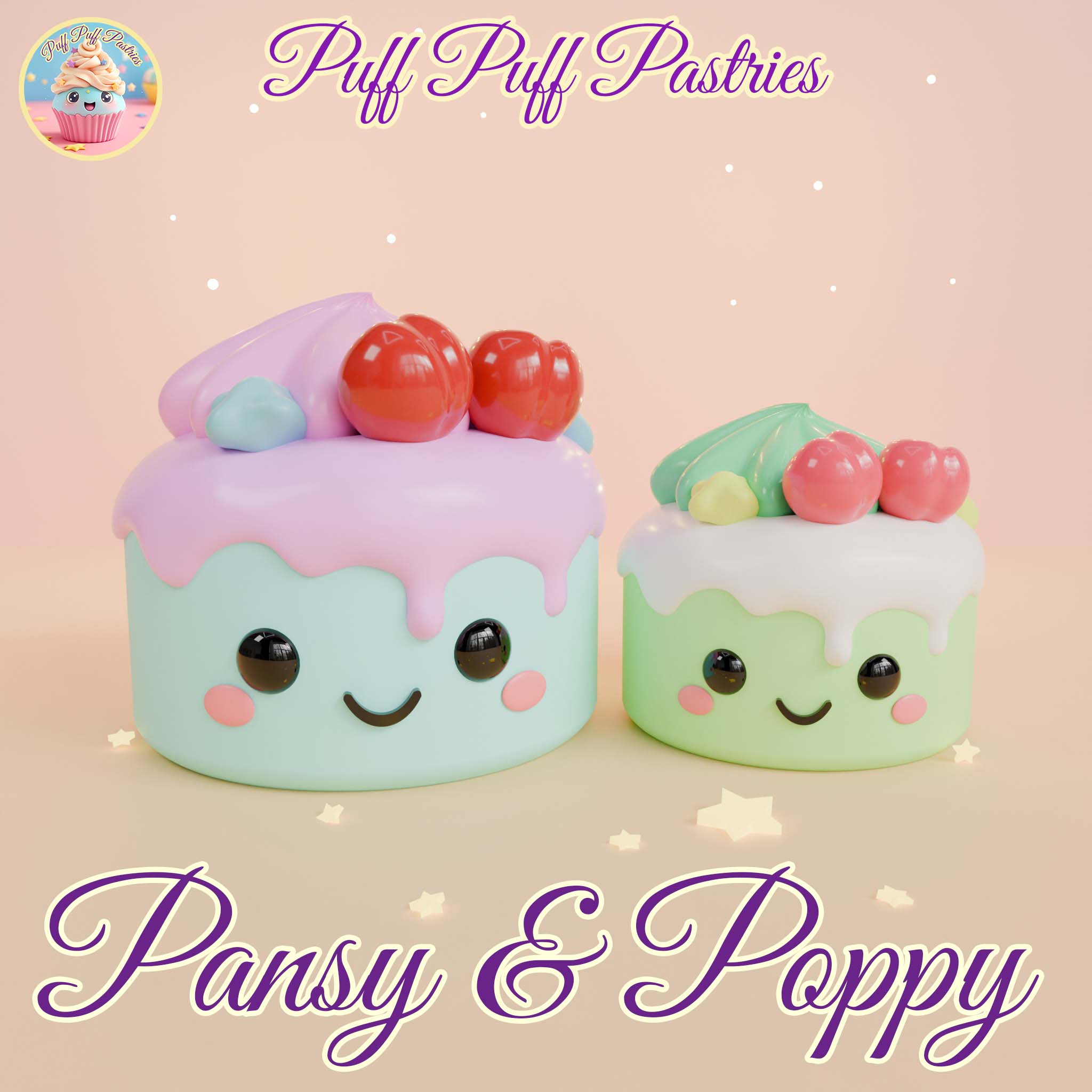 Kawaii Round cake Pansy and Poppy